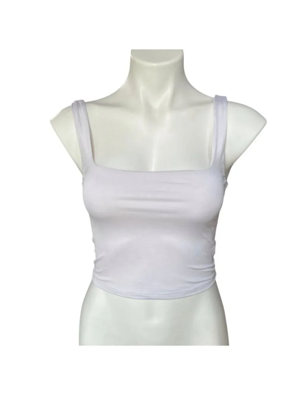 Live In The Moment Crop Tank Top Women's XS White Stretchy Square Neckline - Picture 2 of 9
